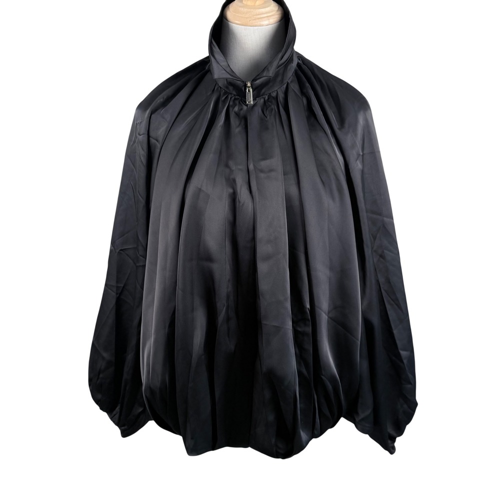 Egockal‎ Puffed Bomber Jacket Oversized Satin Black Balloon Batwing Sleeve Small